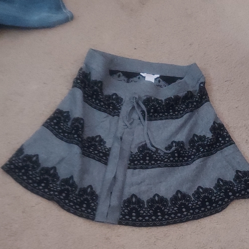 COOGI Gray and Black A-line Mini Skirt Tie Front